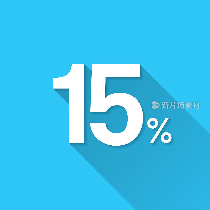 15% - 15%。图标在蓝色背景-平面设计与长阴影